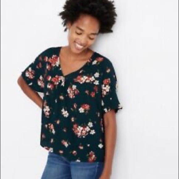 Madewell floral green short sleeve blouse - Picture 1 of 4